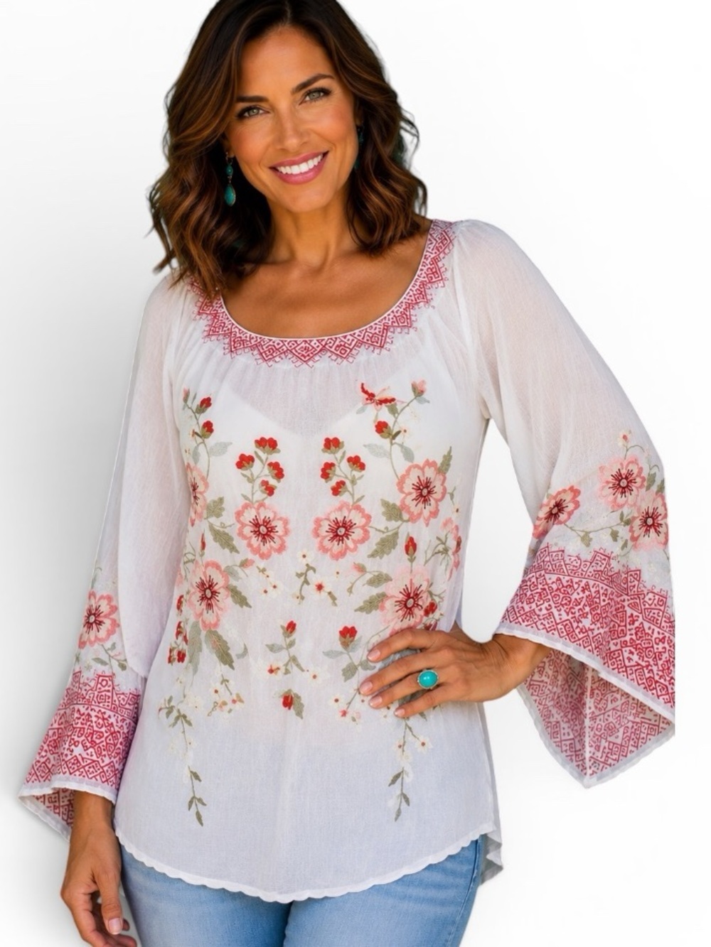 Johnny Was heavily embroidered, kimono sleeve Grace Top NWT